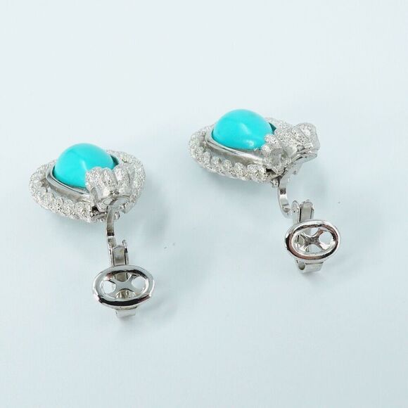 Vintage Avon Susan Caplan Earrings Blue Teardrop Cabochon Rope Silver Tone - Picture 6 of 10